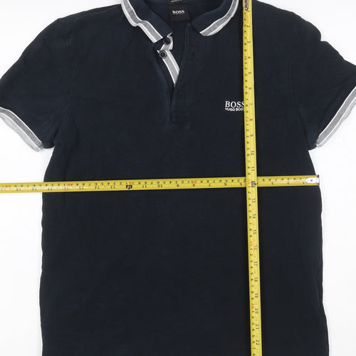 Hugo Boss Men’s Blue S Regular Fit Cotton Logo Polo Shirt