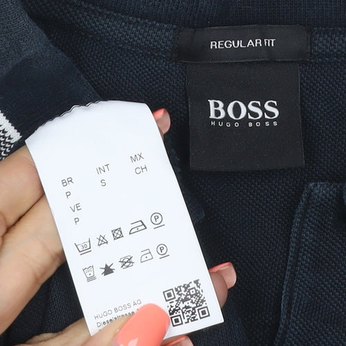 Hugo Boss Men’s Blue S Regular Fit Cotton Logo Polo Shirt