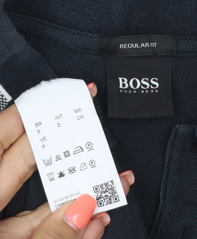 Hugo Boss Men’s Blue S Regular Fit Cotton Logo Polo Shirt
