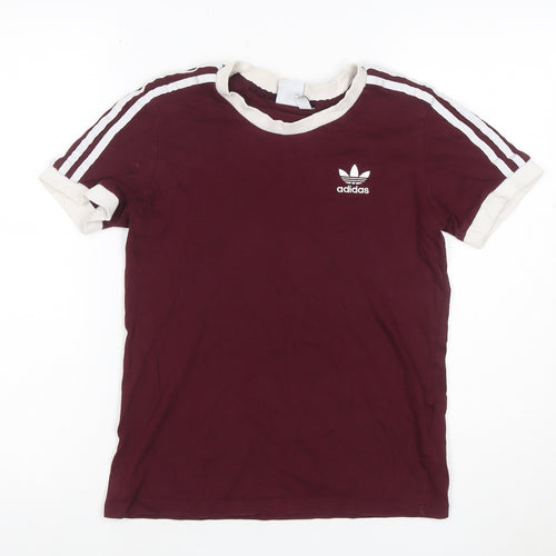 Adidas Women Red UK 6 Ringer Short Sleeve Logo T-Shirt