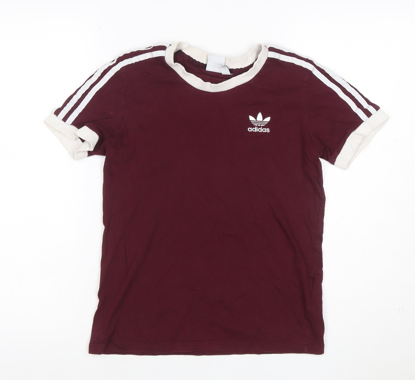 Adidas Women Red UK 6 Ringer Short Sleeve Logo T-Shirt