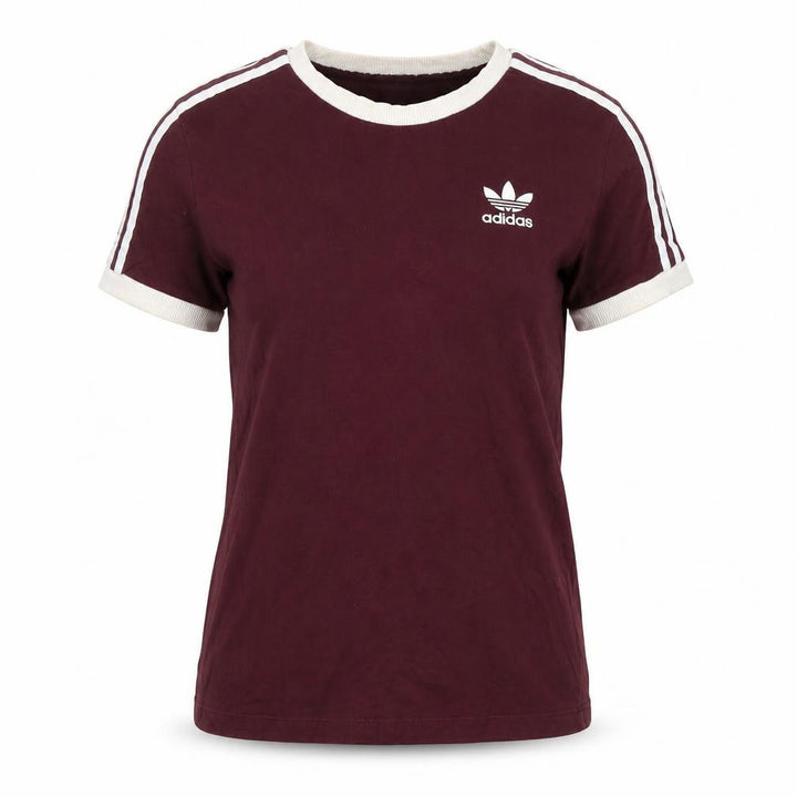 Adidas Women Red UK 6 Ringer Short Sleeve Logo T-Shirt
