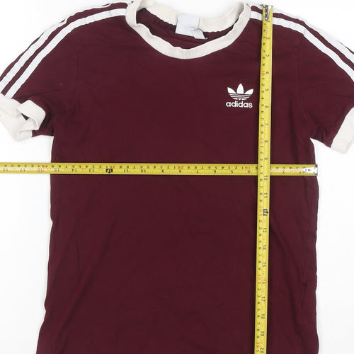 Adidas Women Red UK 6 Ringer Short Sleeve Logo T-Shirt