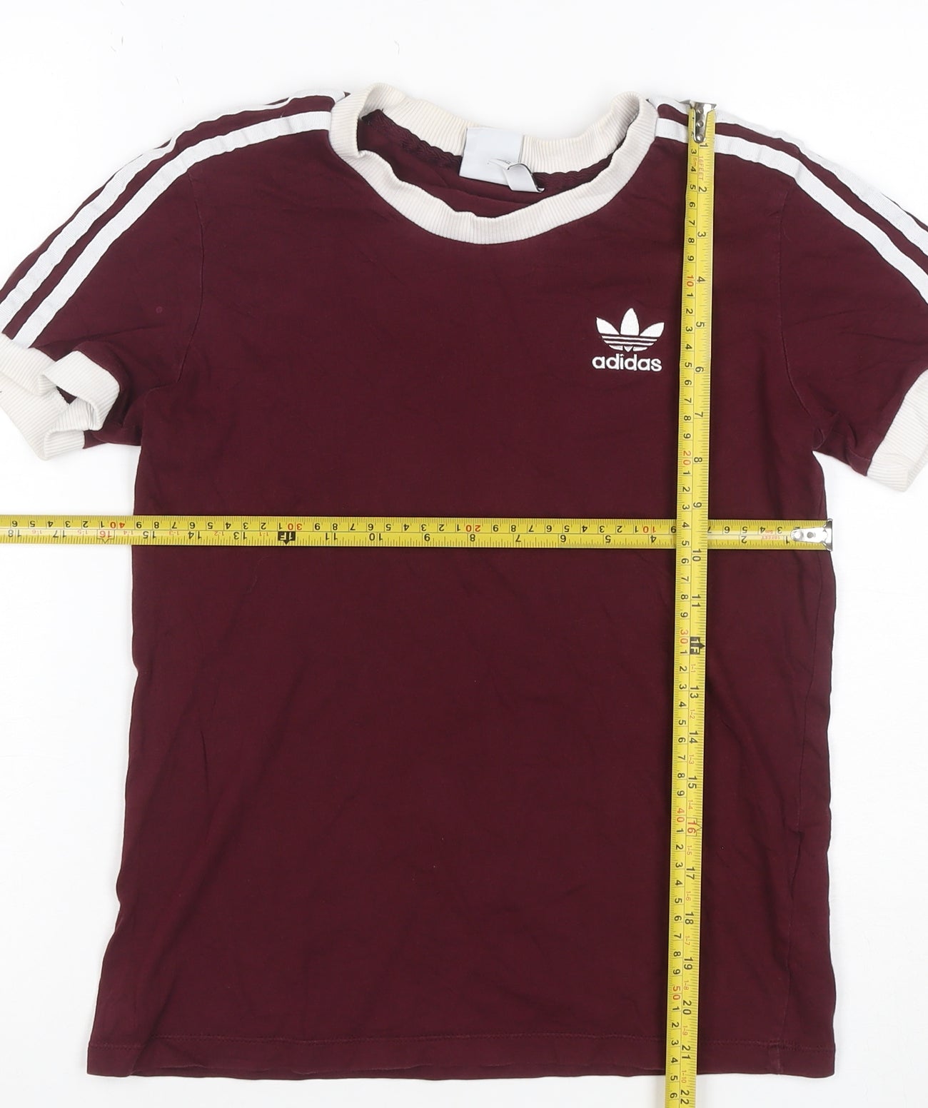 Adidas Women Red UK 6 Ringer Short Sleeve Logo T-Shirt