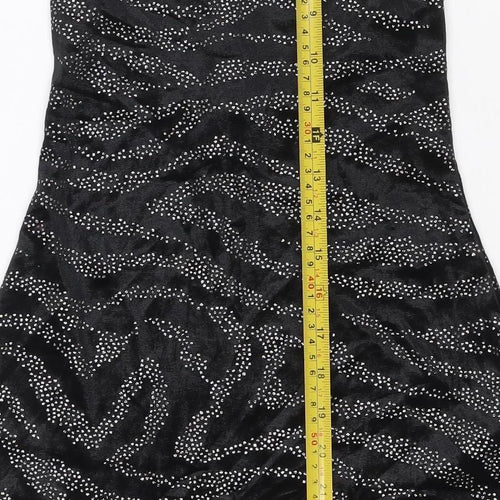 H&M Women Black S Velvet Rhinestone Zebra Halter Bodycon Mini Dress