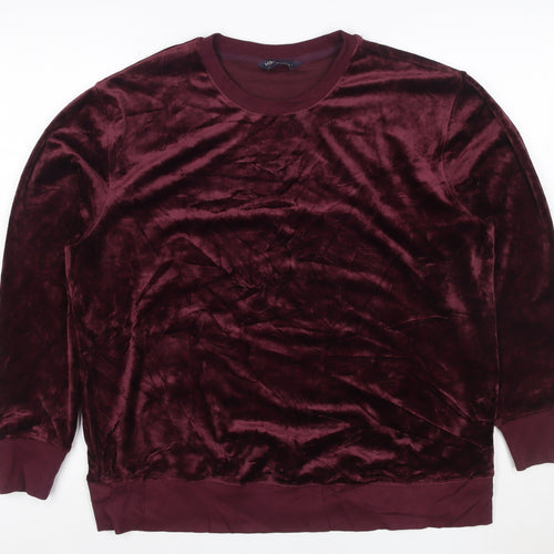 M&S Collection Women Burgundy M Velour Pullover Sweatshirt Crew Neck
