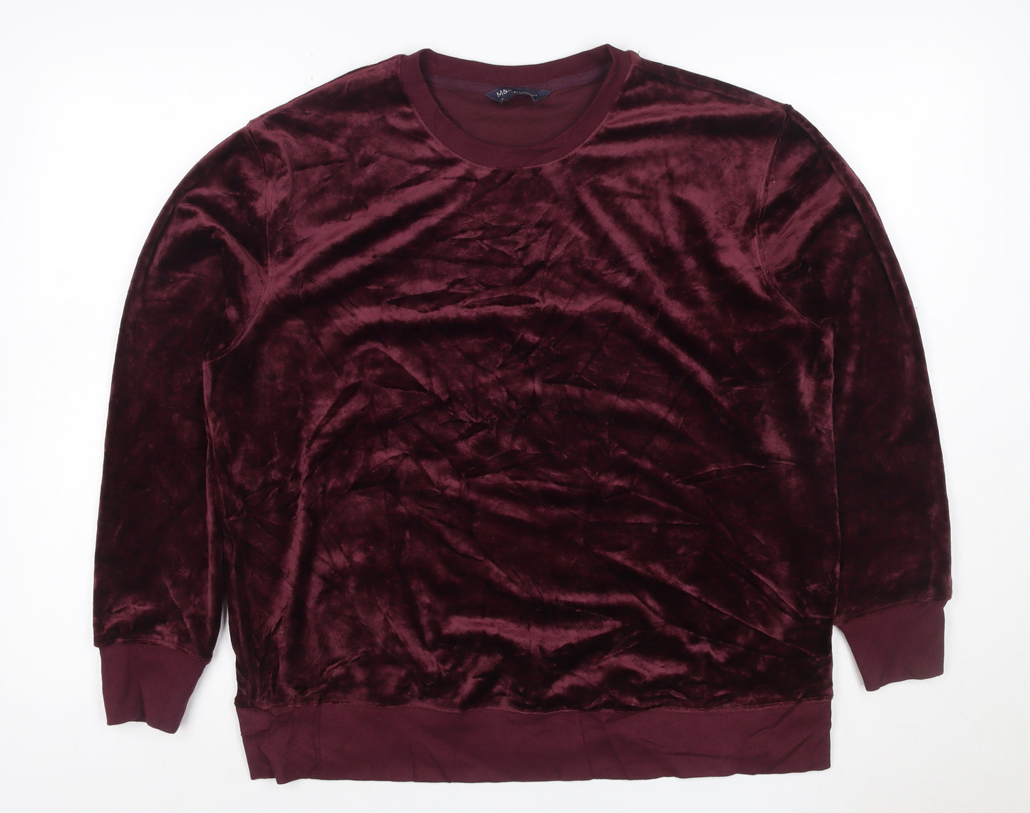 M&S Collection Women Burgundy M Velour Pullover Sweatshirt Crew Neck