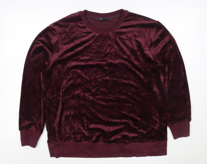 M&S Collection Women Burgundy M Velour Pullover Sweatshirt Crew Neck