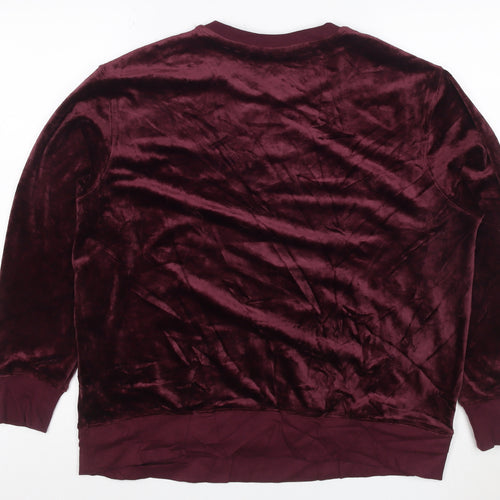 M&S Collection Women Burgundy M Velour Pullover Sweatshirt Crew Neck