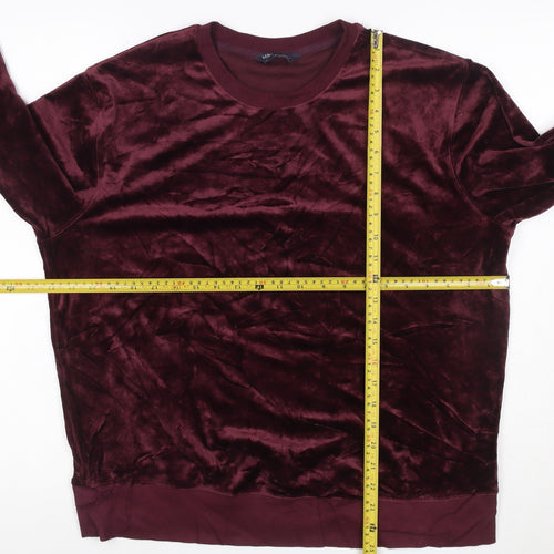 M&S Collection Women Burgundy M Velour Pullover Sweatshirt Crew Neck