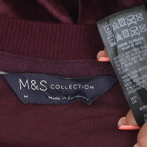 M&S Collection Women Burgundy M Velour Pullover Sweatshirt Crew Neck