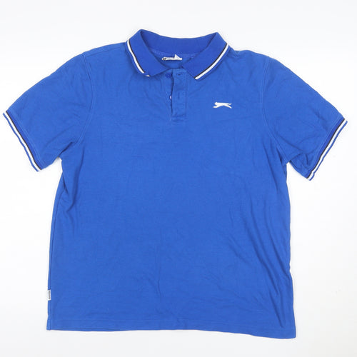 Slazenger Men’s Blue Logo Polo Shirt UK L Short Sleeve Golf