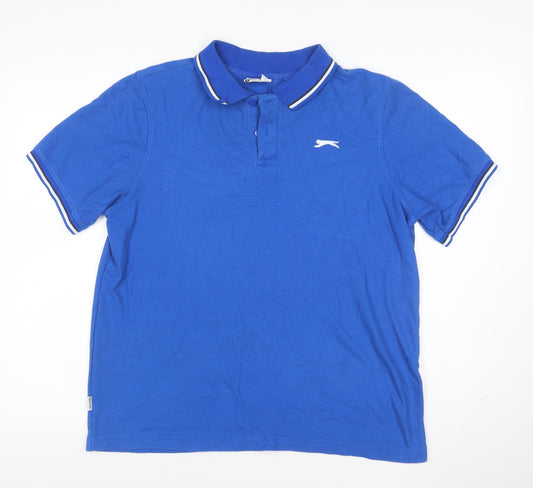 Slazenger Men’s Blue Logo Polo Shirt UK L Short Sleeve Golf