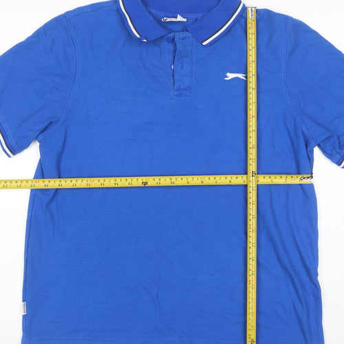 Slazenger Men’s Blue Logo Polo Shirt UK L Short Sleeve Golf