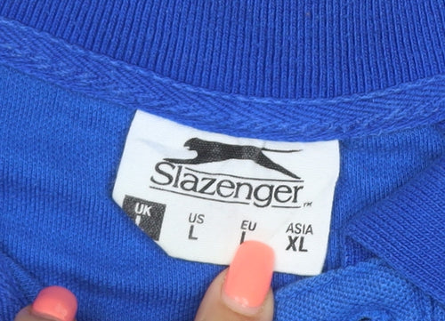Slazenger Men’s Blue Logo Polo Shirt UK L Short Sleeve Golf