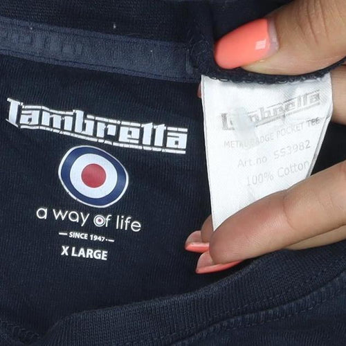 Lambretta Men's Navy Blue XL Logo Crew Neck Short Sleeve Cotton T-Shirt