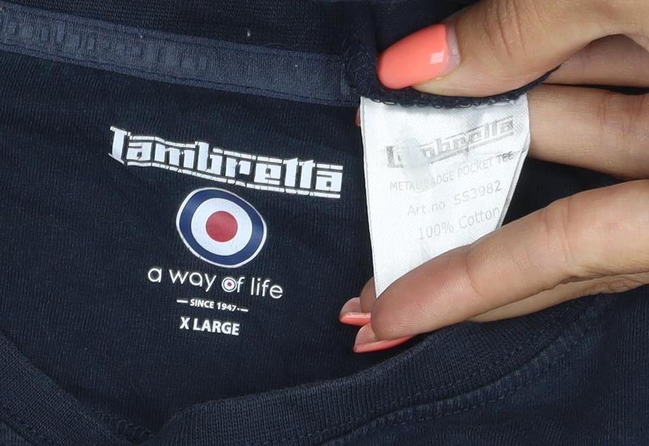 Lambretta Men's Navy Blue XL Logo Crew Neck Short Sleeve Cotton T-Shirt