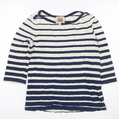 Arabella & Addison Women’s Blue Ivory L Striped Boat Neck 3/4 T-Shirt