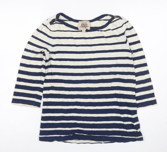 Arabella & Addison Women’s Blue Ivory L Striped Boat Neck 3/4 T-Shirt