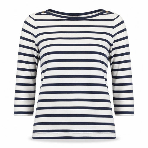Arabella & Addison Women’s Blue Ivory L Striped Boat Neck 3/4 T-Shirt