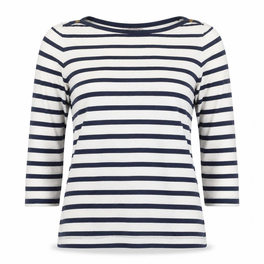 Arabella & Addison Women’s Blue Ivory L Striped Boat Neck 3/4 T-Shirt