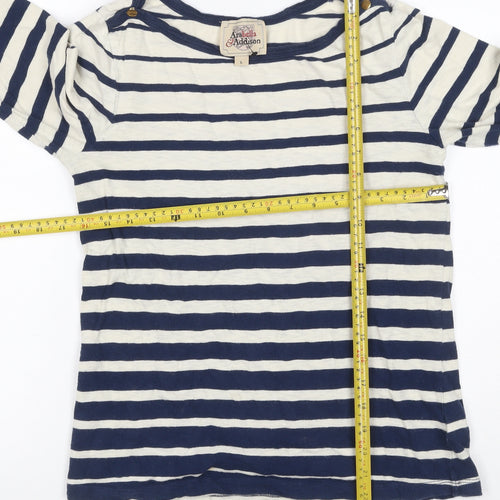 Arabella & Addison Women’s Blue Ivory L Striped Boat Neck 3/4 T-Shirt