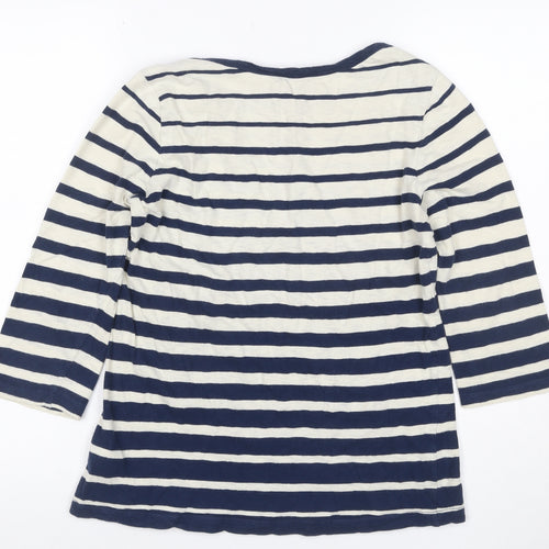 Arabella & Addison Women’s Blue Ivory L Striped Boat Neck 3/4 T-Shirt