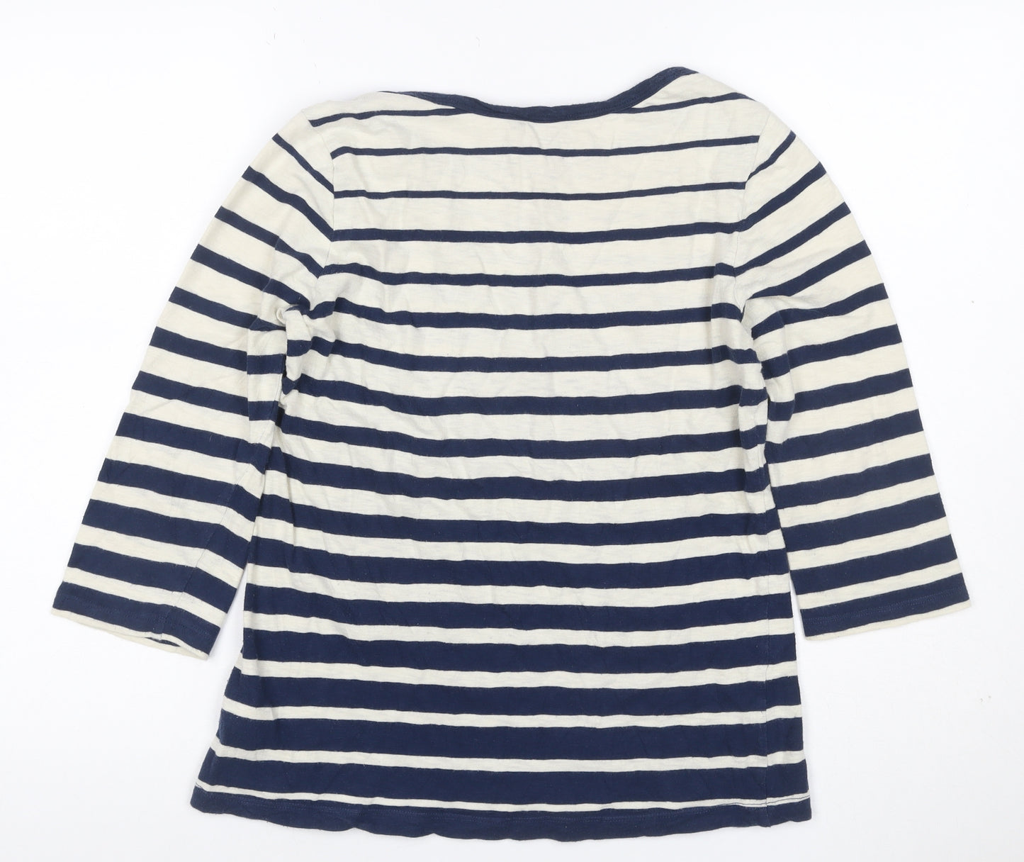 Arabella & Addison Women’s Blue Ivory L Striped Boat Neck 3/4 T-Shirt