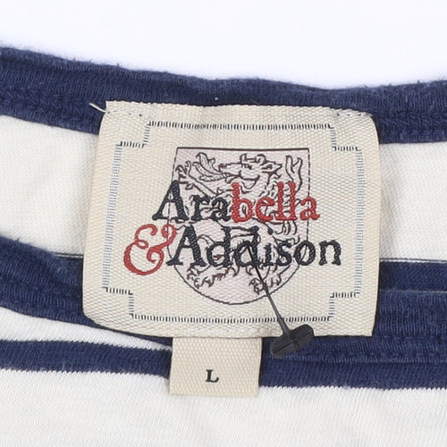 Arabella & Addison Women’s Blue Ivory L Striped Boat Neck 3/4 T-Shirt