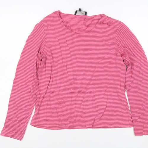 Viyella Petites Women Pink Striped V-Neck Ruffle Jersey Top UK 12
