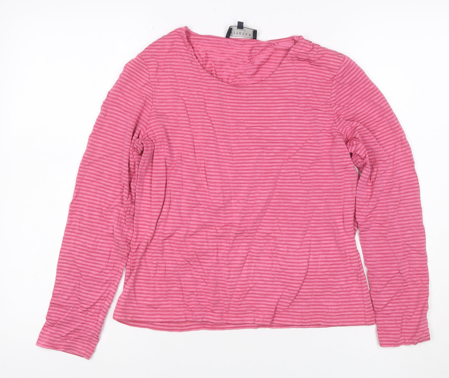 Viyella Petites Women Pink Striped V-Neck Ruffle Jersey Top UK 12