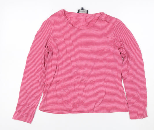 Viyella Petites Women Pink Striped V-Neck Ruffle Jersey Top UK 12