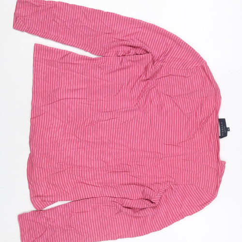 Viyella Petites Women Pink Striped V-Neck Ruffle Jersey Top UK 12