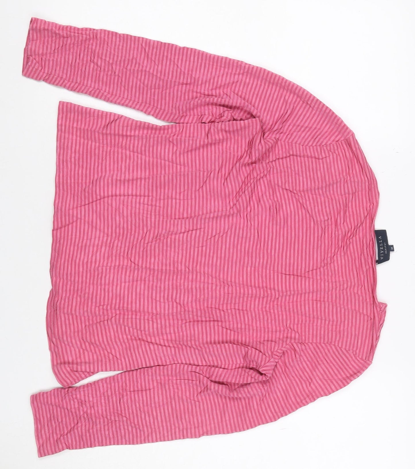 Viyella Petites Women Pink Striped V-Neck Ruffle Jersey Top UK 12