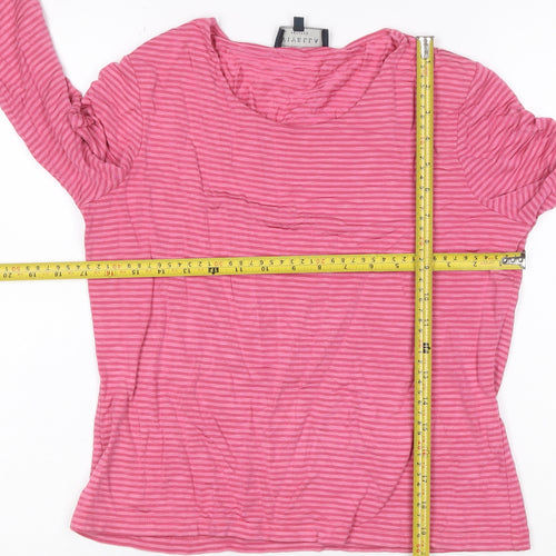 Viyella Petites Women Pink Striped V-Neck Ruffle Jersey Top UK 12