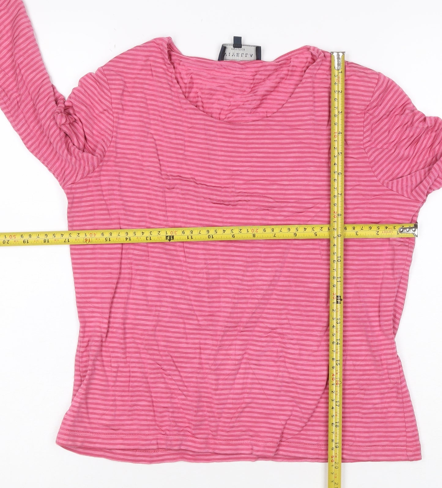Viyella Petites Women Pink Striped V-Neck Ruffle Jersey Top UK 12