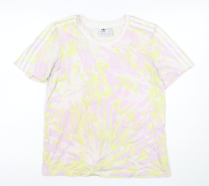 adidas Women’s Multicoloured UK 12 Tie Dye 3 Stripe Cotton T-Shirt