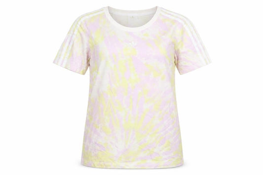 Front view of adidas Women’s Multicoloured UK 12 Tie Dye 3 Stripe Cotton T-Shirt