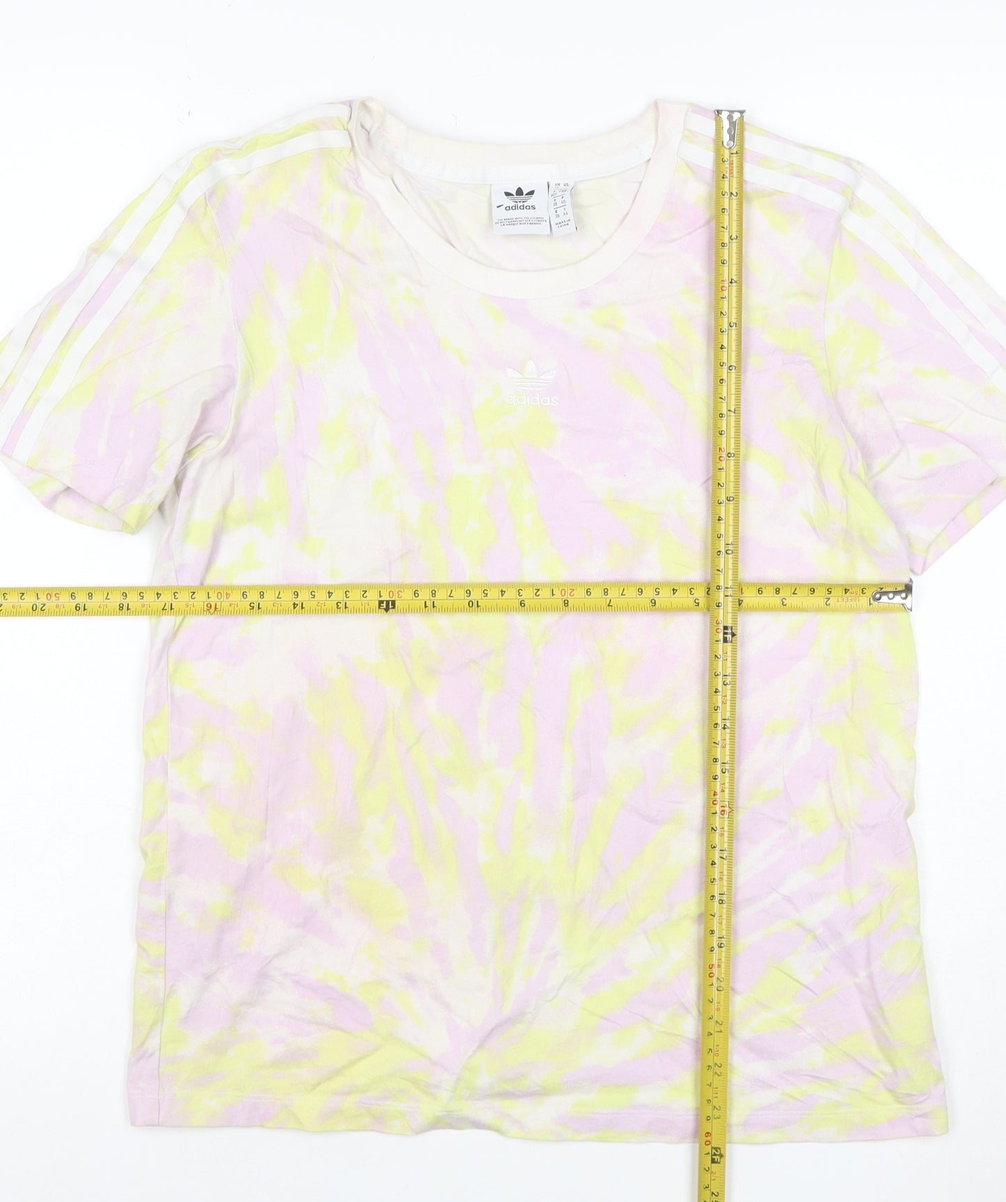 adidas Women’s Multicoloured UK 12 Tie Dye 3 Stripe Cotton T-Shirt