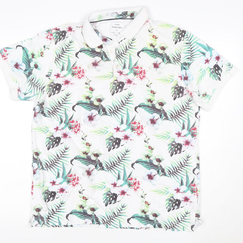 Peter Werth Men’s XL White Tropical Floral Cotton Short Sleeve Polo