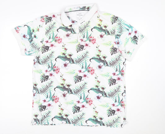 Peter Werth Men’s XL White Tropical Floral Cotton Short Sleeve Polo