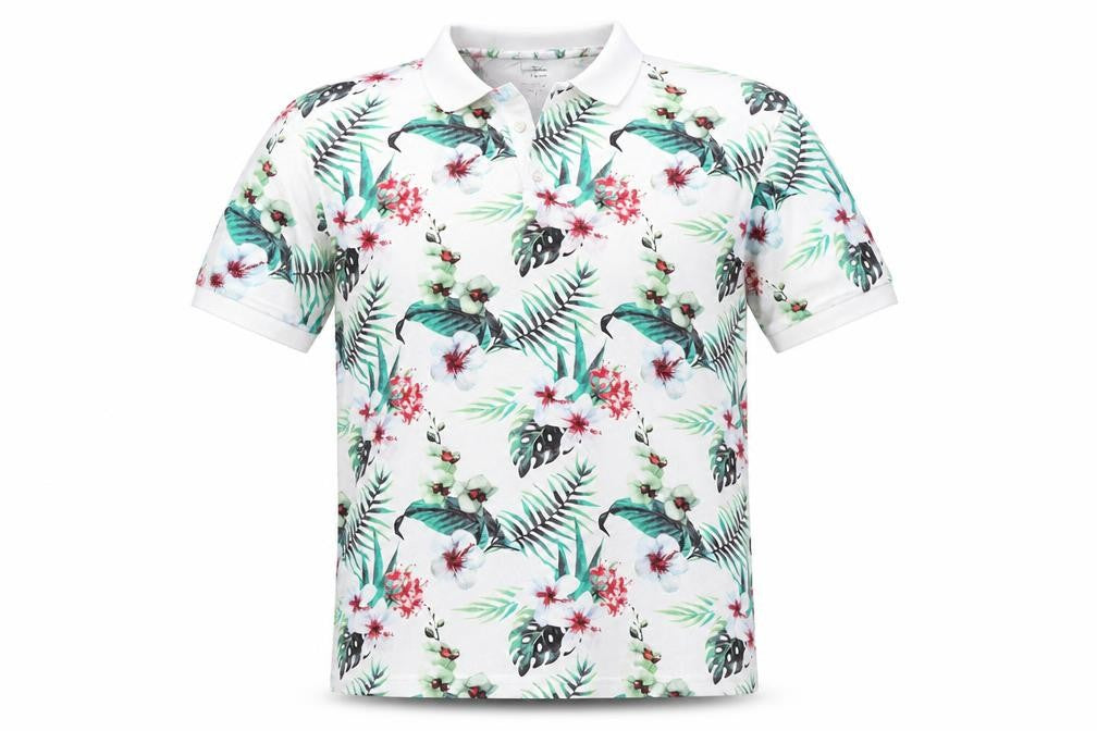 Peter Werth Men’s XL White Tropical Floral Cotton Short Sleeve Polo