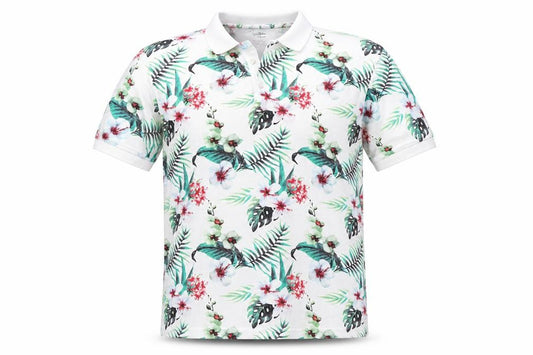 Peter Werth Men’s XL White Tropical Floral Cotton Short Sleeve Polo