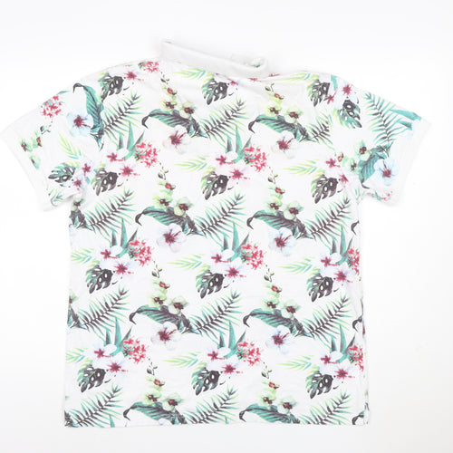 Peter Werth Men’s XL White Tropical Floral Cotton Short Sleeve Polo