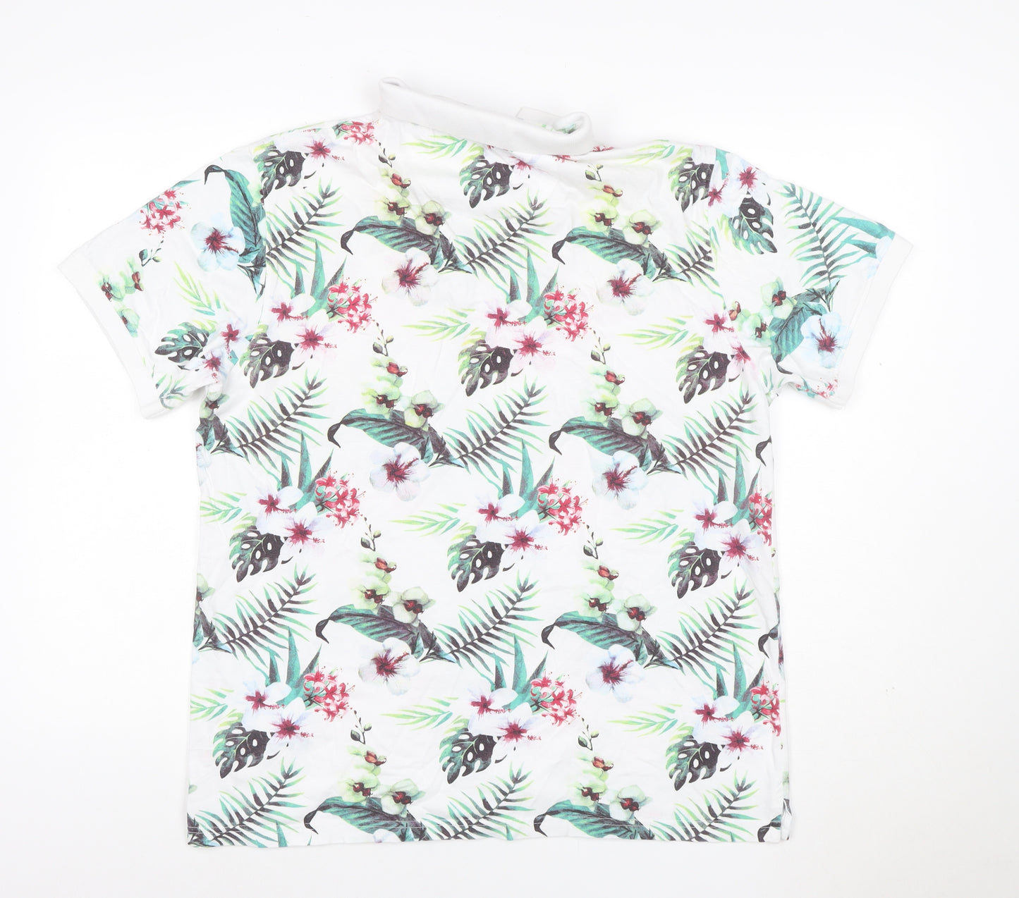 Peter Werth Men’s XL White Tropical Floral Cotton Short Sleeve Polo