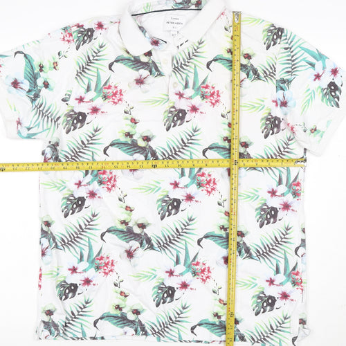 Peter Werth Men’s XL White Tropical Floral Cotton Short Sleeve Polo