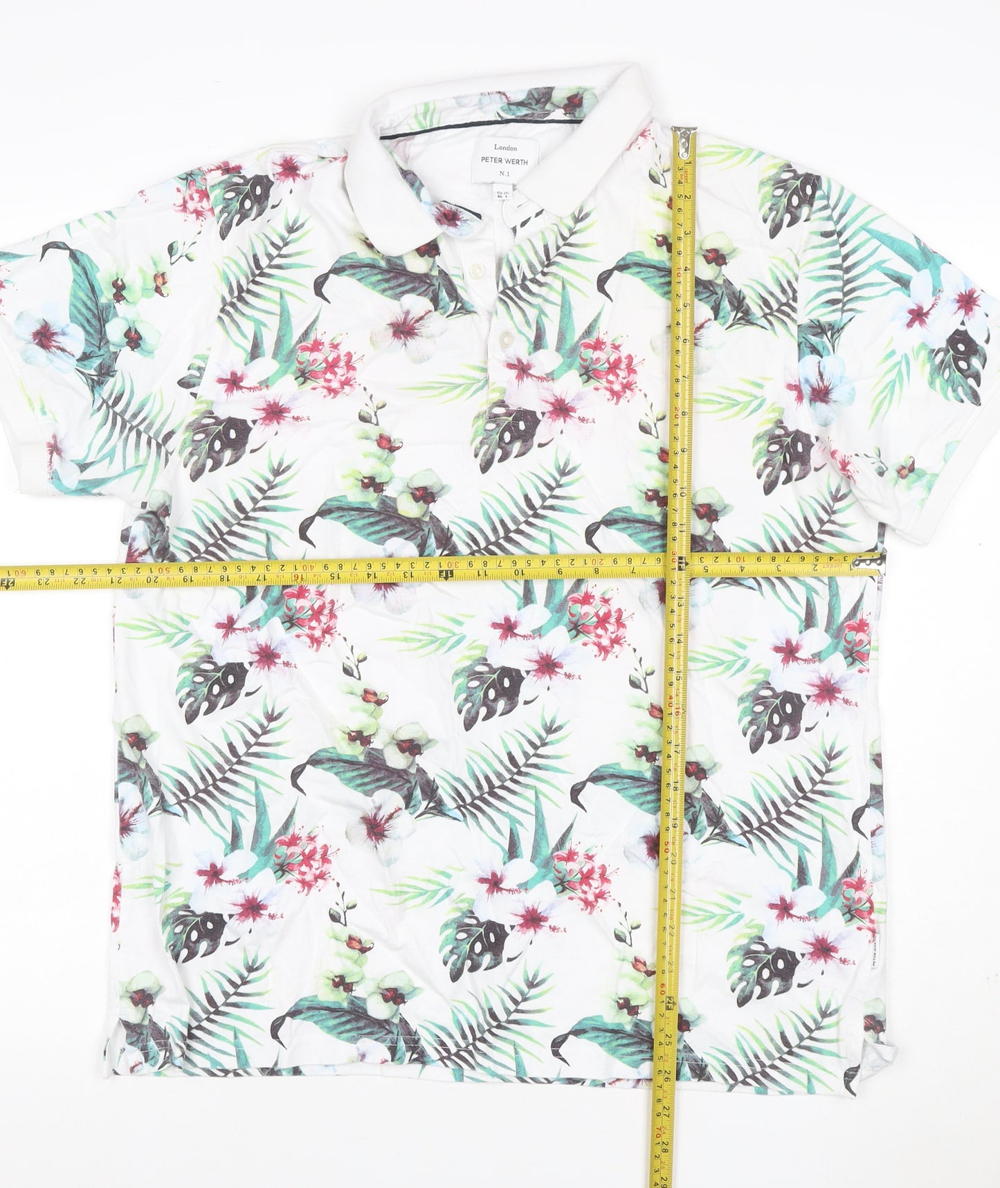 Peter Werth Men’s XL White Tropical Floral Cotton Short Sleeve Polo