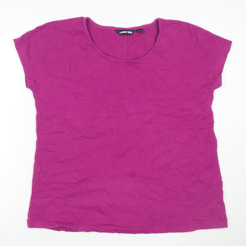 Lands' End Women's Pink L Ribbed Stretch Scoop Neck T-Shirt