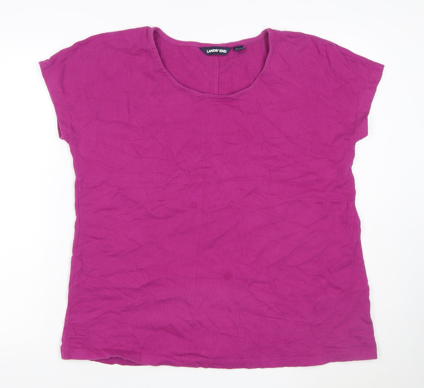Lands' End Women's Pink L Ribbed Stretch Scoop Neck T-Shirt