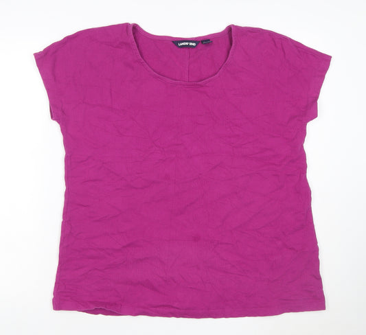 Lands' End Women's Pink L Ribbed Stretch Scoop Neck T-Shirt
